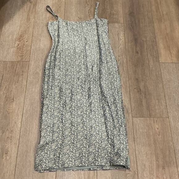 MAG Linen Silk Blend Gray Speckled Sequin Sparkle Slip Dress Y2K Dress Size 2 - Picture 1 of 13